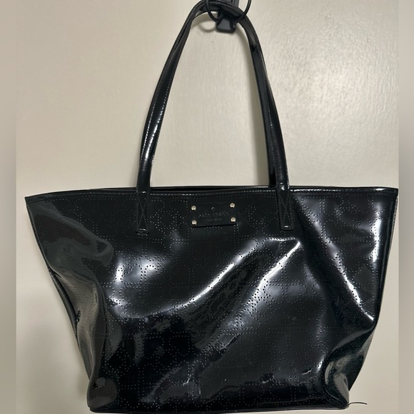 Kate Spade Black Patent Leather Harmony Metro Perforated Logo Tote - Picture 2 of 6